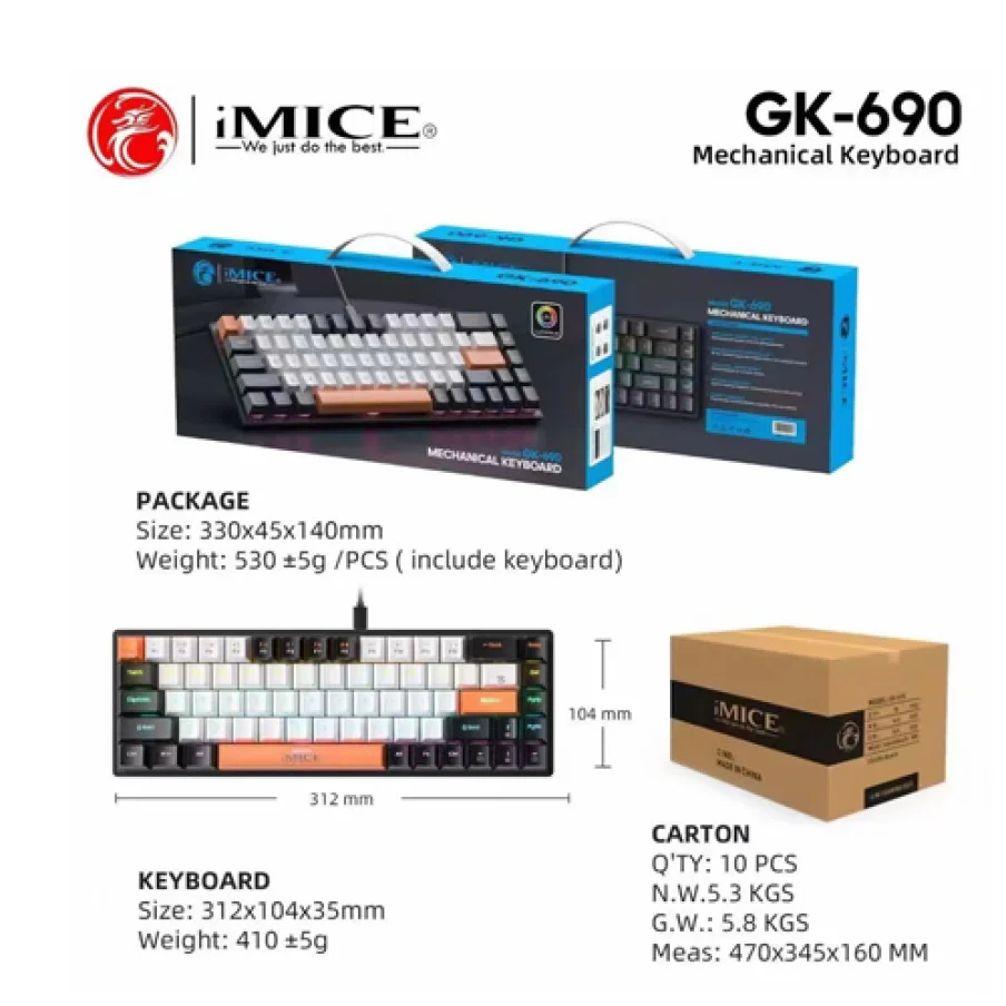 iMICE GK-690 LED Backlit Mechanical Gaming Keyboard image 3