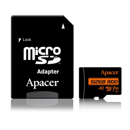 Apacer 512GB MicroSDXC UHS-I U3 V30 R100 A1 Class-10 Memory Card with Adapter